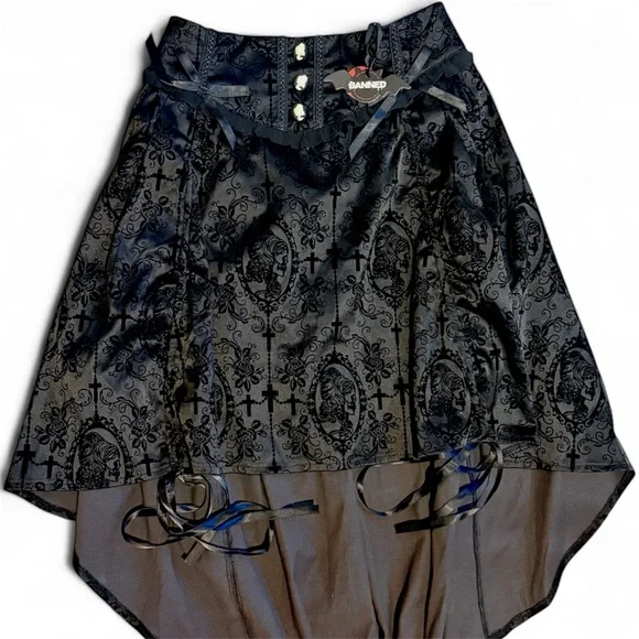 Gothic Skull Black Patterned High-Low Skirt NWT - Picture 1 of 8